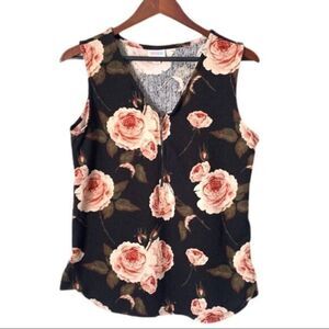 Lularoe Pink Black Half Zip Sleeveless Floral Print Top